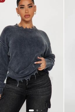 Fashion Nova Distressed Navy Sweater